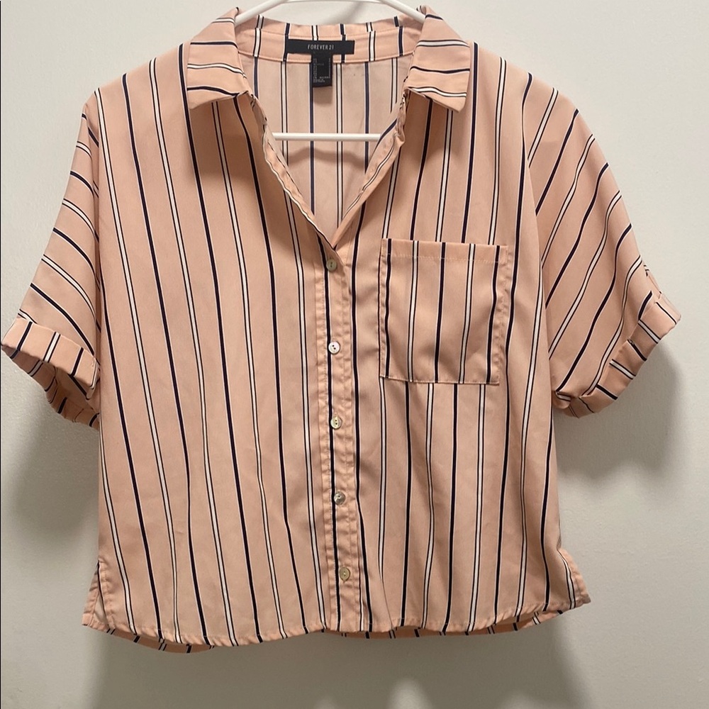 Forever 21 Light Pink Striped Button-Up Shirt